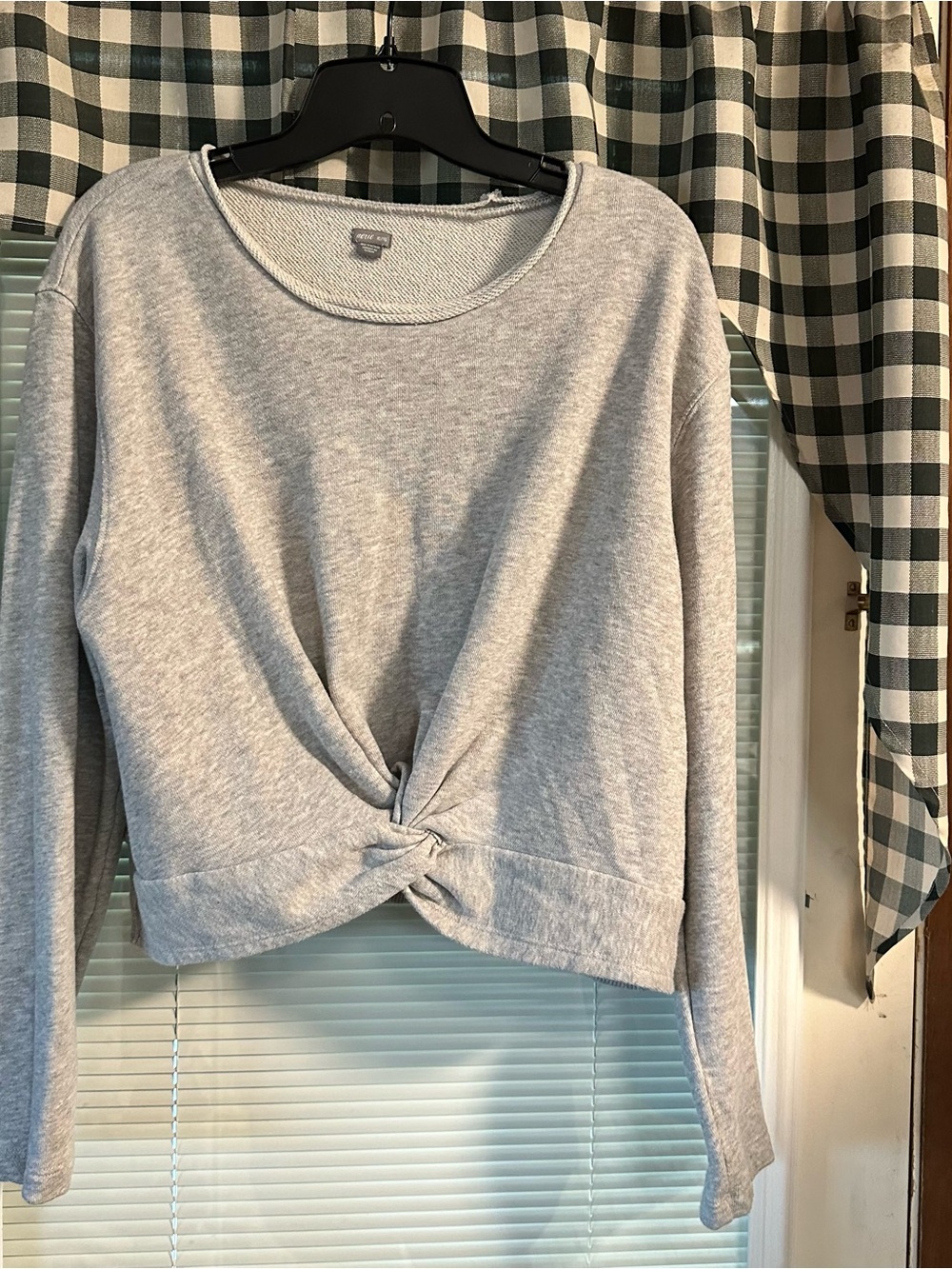 aerie Light Gray Twist-Front Crewneck Sweatshirt